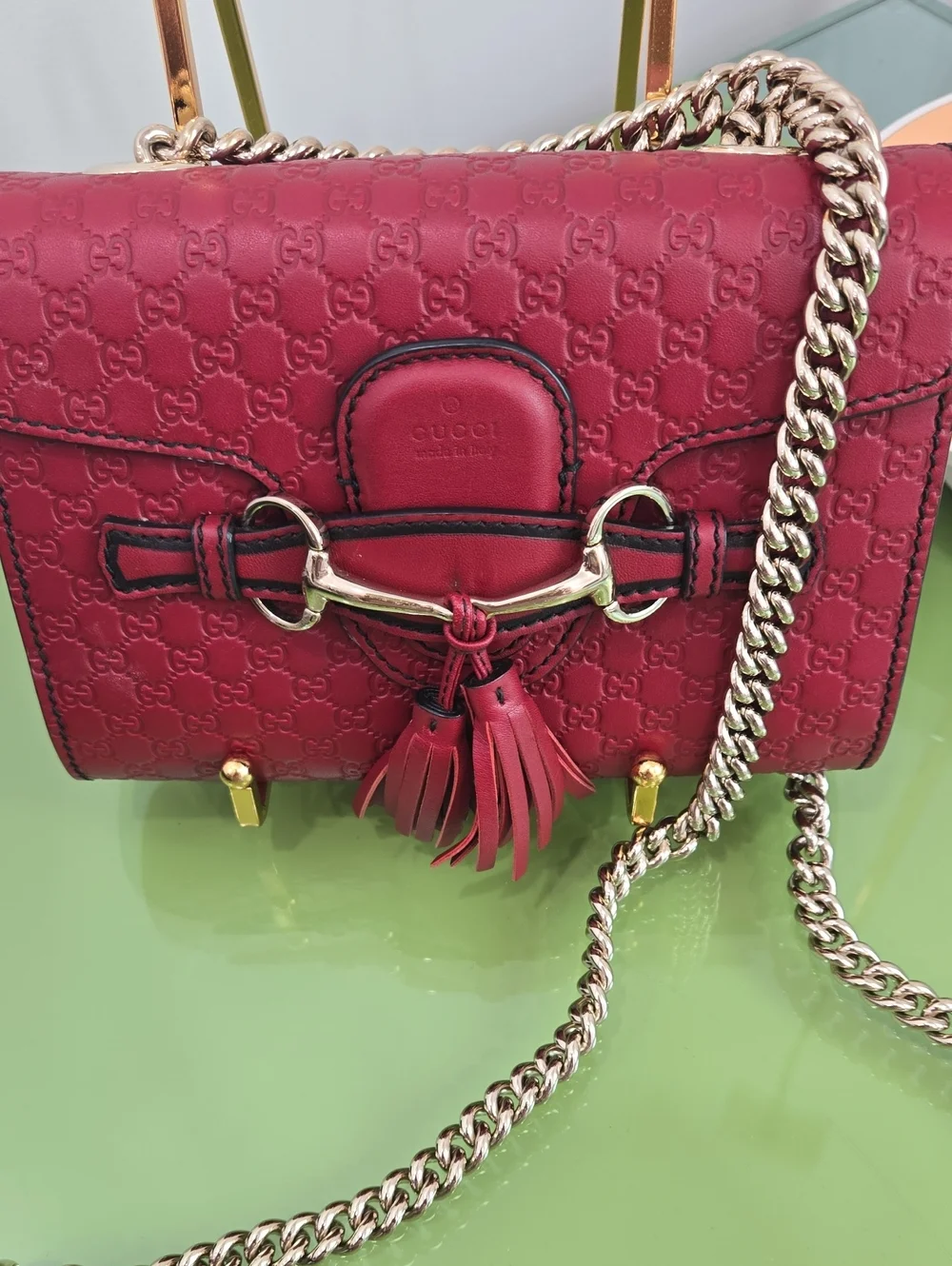 Gucci Guccisima Burgundy Red Mini Shoulder Bag with Tassel and Wallet
